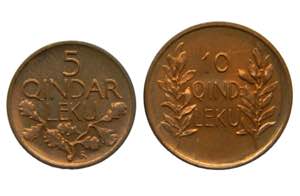 ALBANIA. 2 Monedas. 1926 R. 5 y 10 Quindar ... 