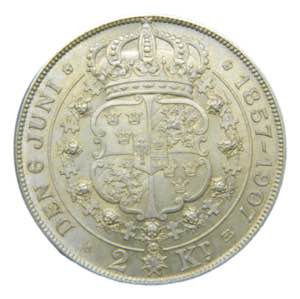 SUECIA / SWEDEN. Oscar II. 1907. 2 kronor. ... 