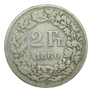 SUIZA / SWITZERLAND. 1860 B. 2 francos. ... 