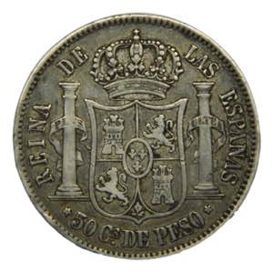 Isabel II (1833-1868). 1868 . 50 centavos ... 