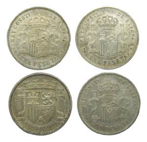 Lote 4 monedas 1 peseta. Alfonso XIII y ... 