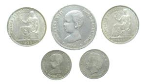 Lote 5 Monedas plata, 2 ... 
