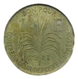GUADELOUPE. 1921. 1 Franc (km#46) Cn. ... 