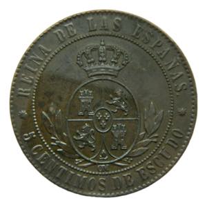 Isabel II (1833-1868). 1867 OM. 5 céntimos ... 