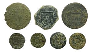 Lote 7 monedas Felipe IV. 4 Maravedís ... 
