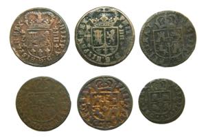 Lote 6 monedas. 1 Treseta 1710 Valencia, ... 