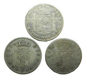 Lote 3 monedas de 4 reales Fernando VII y ... 