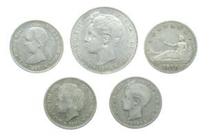 Lote 5 monedas Alfonso ... 