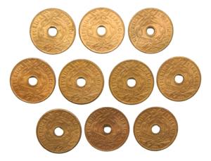 Lote 10 monedas de 25 céntimos 1938. 