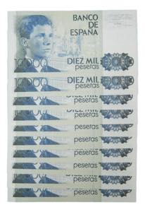 España. Lote 10 billetes de 10.000 pesetas ... 