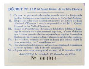 ANDORRA. 1 peseta 1936. Emisión azul. (T.5 ... 