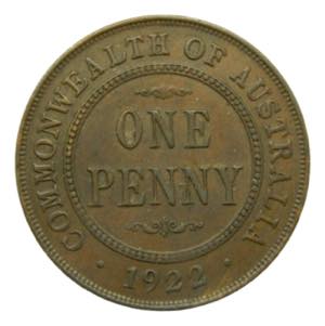 AUSTRALIA. 1922. Penny. (KM#23). 9,52 gr. ... 