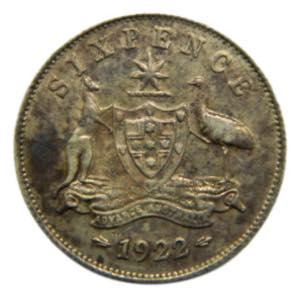 AUSTRALIA. 1922. 6 Pence. (KM#25). 2,82 gr. ... 