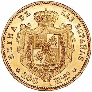 Isabel II - 100 Reales. AV. Madrid. 1864. ... 
