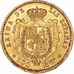 Isabel II - 100 Reales. AV. Madrid. 1864. ... 