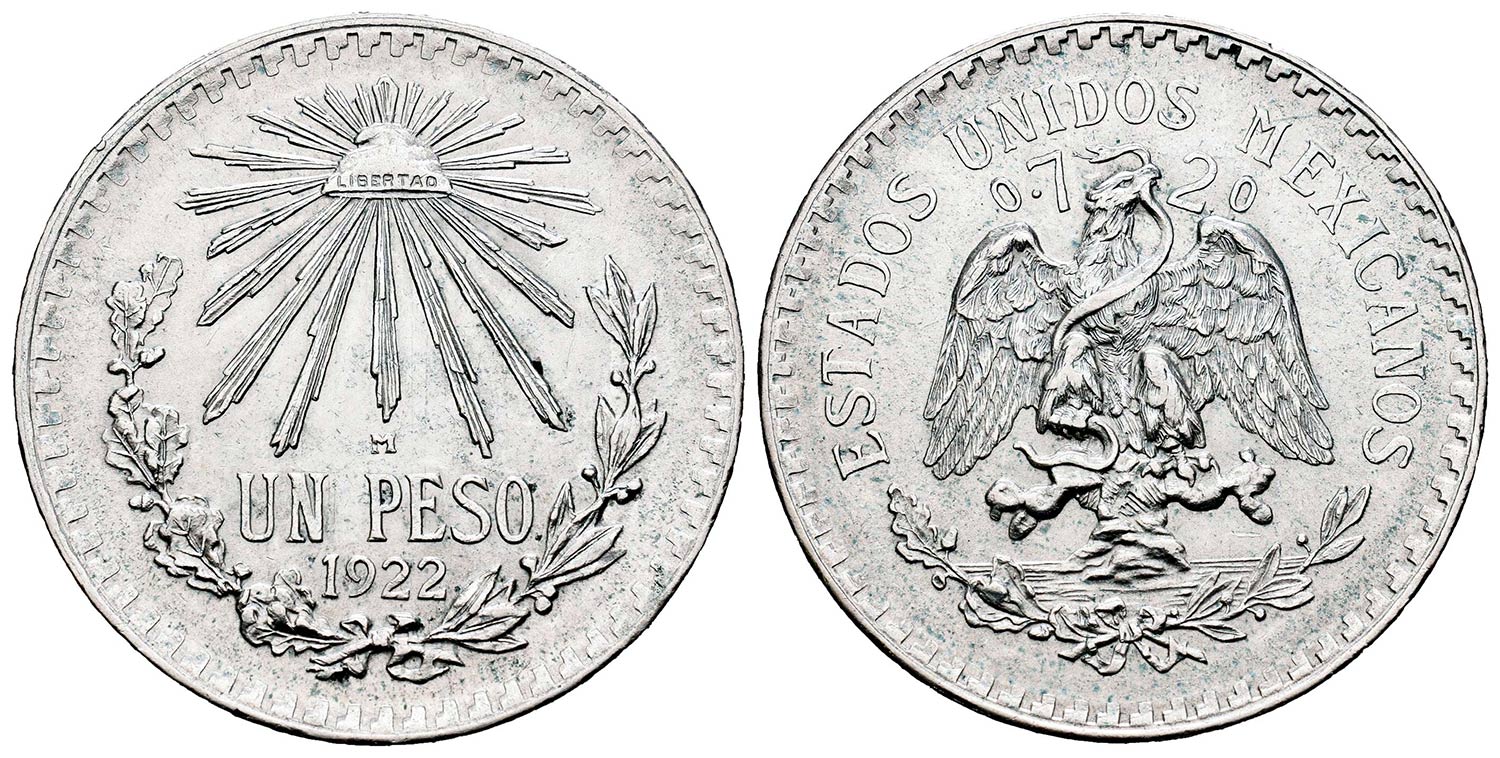 México. 1 peso. 1922. México. (Km-455). Ag. - Tauler y Fau