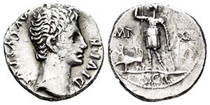 Augusto. Denario. 11-10 a.C. Lugdunum. ... 