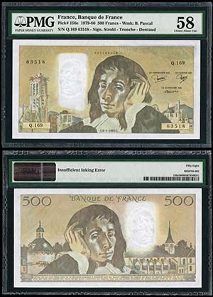 Francia. 500 francos. 1983. (P-156e). Error ... 