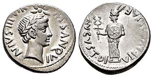 Augustus. M. Sanquinius. Denario. 17 a.C.. ... 
