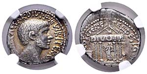 Augustus. Denario. 36 a.C. Mint moving. ... 