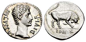 Augustus. Denario. 15-13 a.C. Lugdunum. ... 