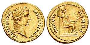 Tiberius. Áureo. 14-17 d.C. Lugdunum. ... 