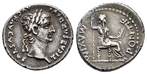 Tiberius. Denario. 15-18 d.C. Lugdunum. ... 