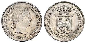 Isabel II (1833-1868). 20 céntimos de ... 
