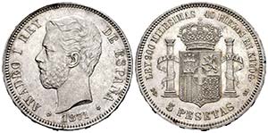 Amadeo I (1871-1873). 5 pesetas. 1871*1871. ... 