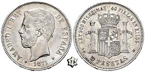 Amadeo I (1871-1873). 5 pesetas. 1971*19-73. ... 