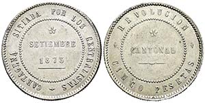Revolución Cantonal. 5 pesetas. 1873. ... 