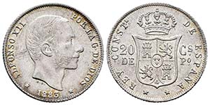 Alfonso XII (1874-1885). 20 centavos. 1883. ... 