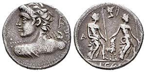 Caesia. Lucius Caesius. Denario. 112-111 ... 
