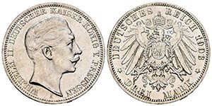 Alemania. Prussia. Wilhelm II. 3 mark. 1908. ... 
