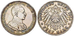 Alemania. Prussia. Wilhelm II. 5 mark. 1913. ... 