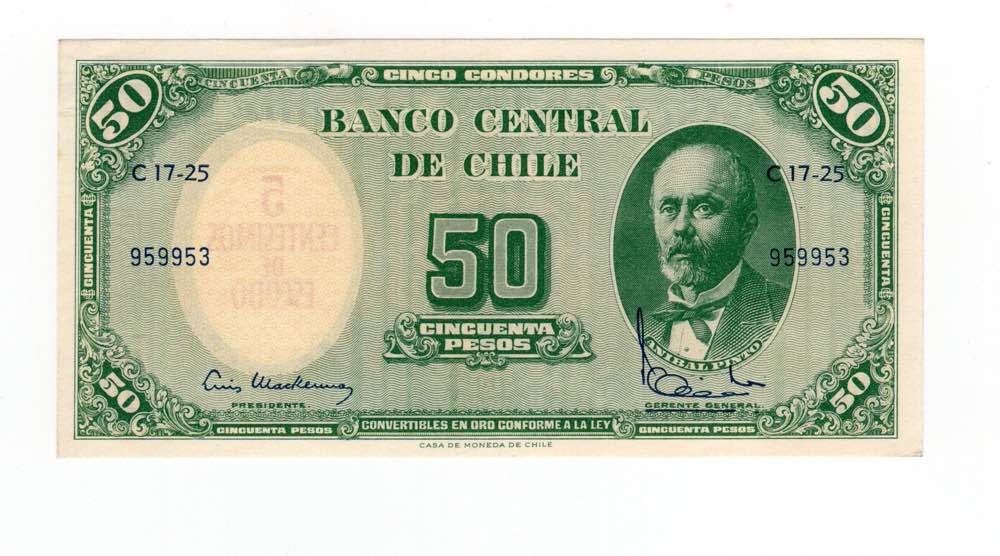 Cile Banca Centrale del Cile 50 Pesos Anibal Numismatica