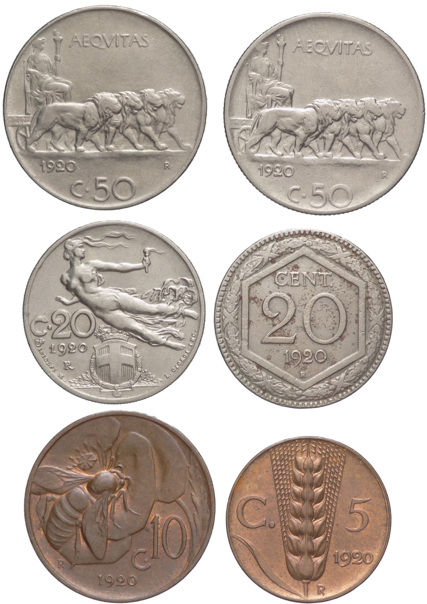 Lotto 5 monete anno 1920 (presenti 50 centesimi  - Numismatic Auctions  Numismatica Ferrarese