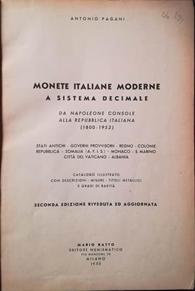 PAGANI A. italiane moderne a sistema Numismatic Auctions