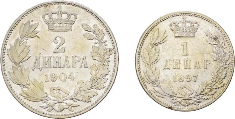 Serbia - lotto di due monete da 1 ... 