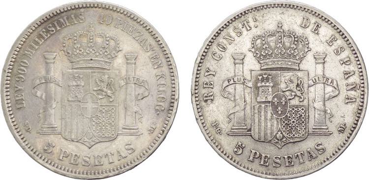 Spagna - lotto di 2 monete da 5 ... 