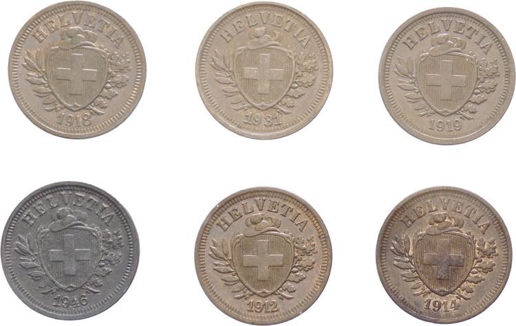 Svizzera - lotto di 6 monete da 1 ... 