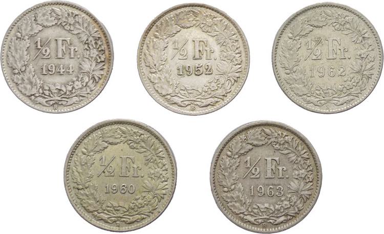 Svizzera - lotto di 5 monete da ... 
