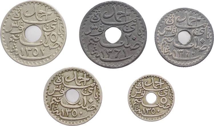 Tunisia - lotto di 5 monete ... 