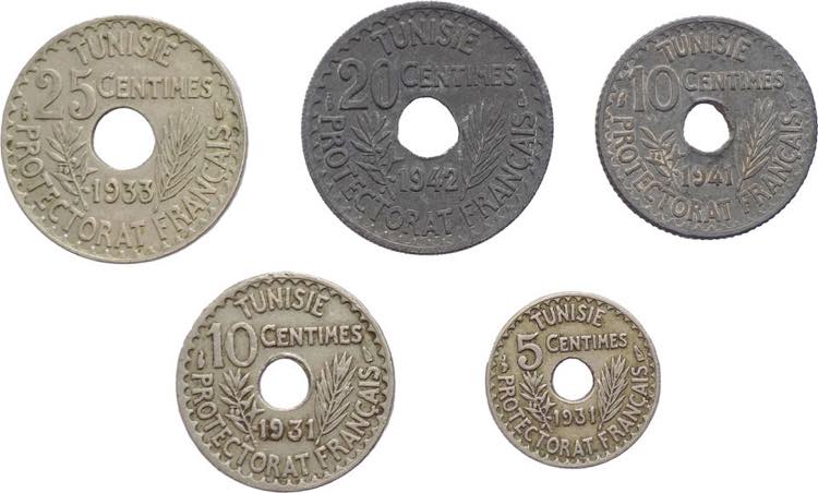 Tunisia - lotto di 5 monete ... 