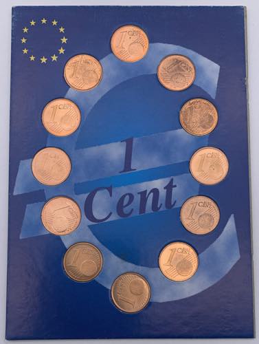 Lotto di 12 monete da 1 eurocent ... 