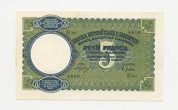 ALBANIA - Banconota 5 Franga 1940