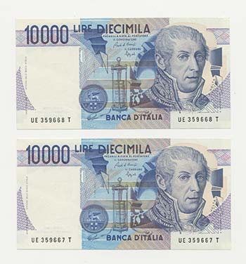 ITALIA - Lotto n.2 Banconote 10000 ... 