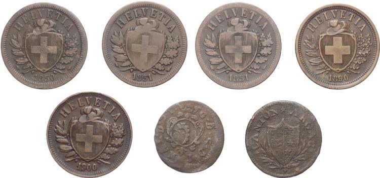 Svizzera - lotto 7 monete di tagli ... 
