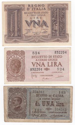 Italia - lotto di 3 banconote da 1 ... 