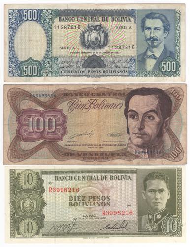 Bolivia - lotto di 3 banconote da ... 